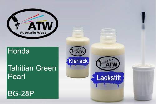 Honda, Tahitian Green Pearl, BG-28P: 20ml Lackstift + 20ml Klarlack - Set, von ATW Autoteile West.